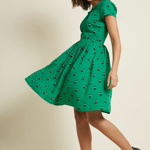 Modcloth Dresses & Skirts - Modcloth Exploratory Style Cat Print A-Line Dress